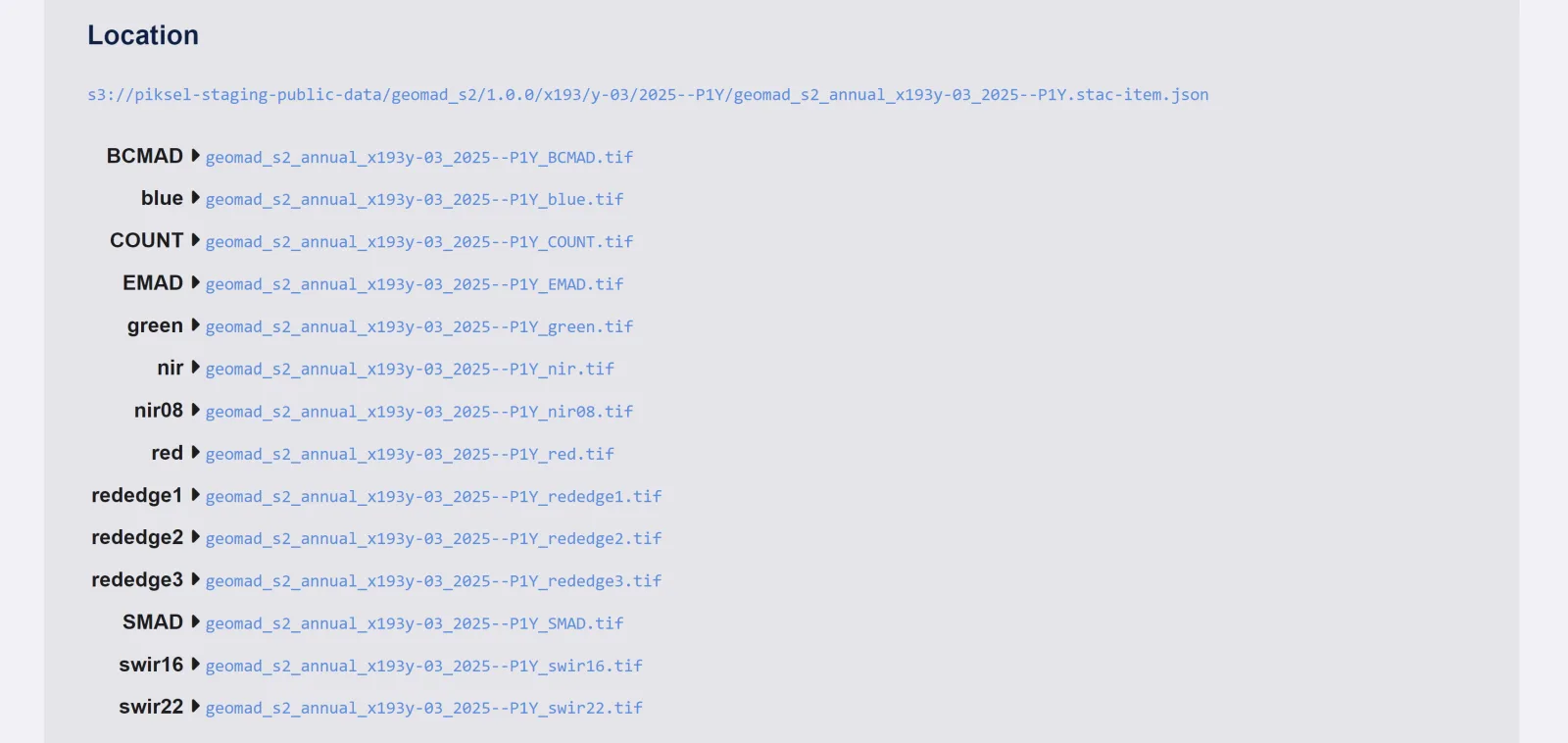 Downloadable files under Location on a Data Explorer dataset page