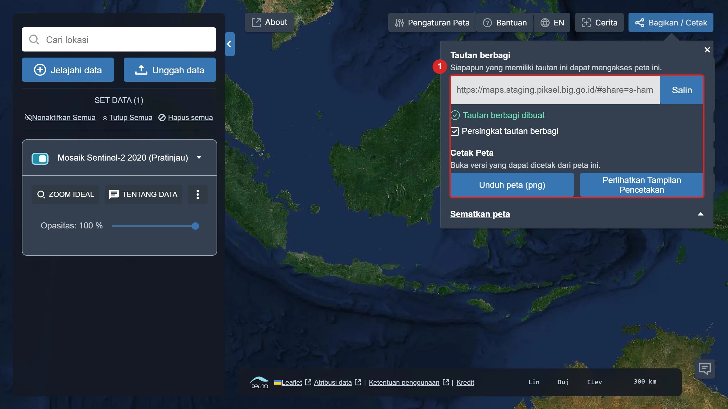 Panel Bagikan dan Cetak